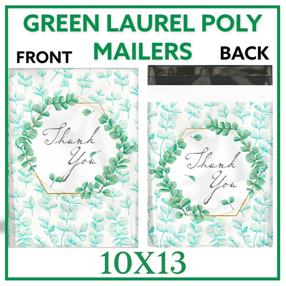 25 10X13 Poly Mailers Green Laurel Thank You Flat Shipping Envelopes - Picture 12 of 12